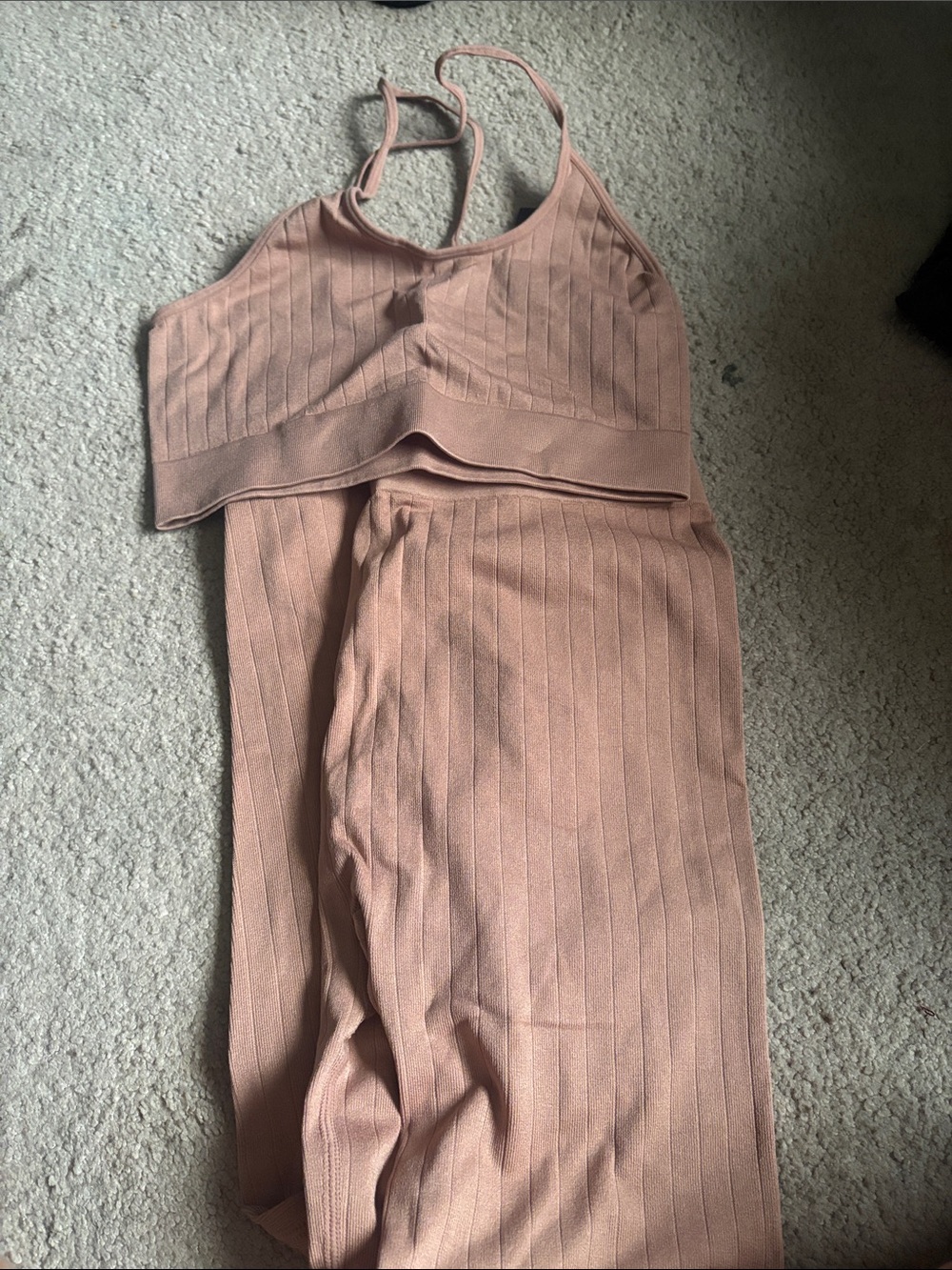 H&M Dusty Rose Ribbed Midi Two-Piece Dress Set